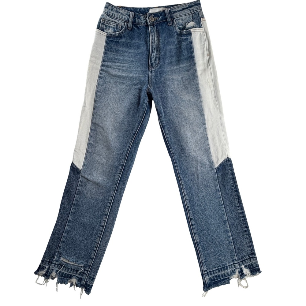 Vervet V2489 High Rise Colorblock Straight Crop Jeans Raw Hem Size 27